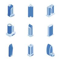 pacote do arranha-céu edifícios isométrico ícones vetor
