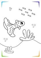 Preto e branco peixe algas coloração página para crianças. marinho embaixo da agua habitantes vetor ilustração