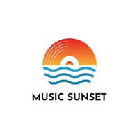 logotipo Projeto modelo música pôr do sol. logotipo onda com vinil registro vetor Projeto