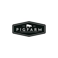 vintage porco Fazenda logotipo Projeto com hipster desenhando estilo vetor