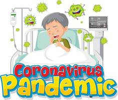 banner de pandemia de coronavírus com personagem de desenho animado de um paciente idoso vetor
