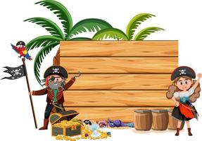 personagem de desenho animado de dois piratas com um banner vazio isolado no fundo branco vetor