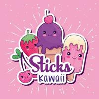 kawaii sticks desenhos animados conjunto de ícones vetoriais vetor