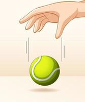 mão largando bola de tênis para experimento de gravidade vetor