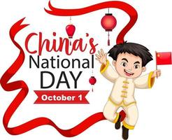 banner do dia nacional da china com personagem de desenho animado de um menino chinês vetor