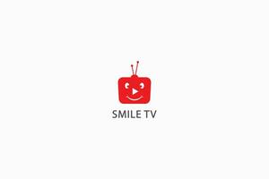 logotipo sorrir televisão com feliz desenho animado face para meios de comunicação entretenimento, vídeo, transmissão e estúdio o negócio vetor