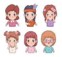 conjunto de ícones de desenhos animados para meninas vetor
