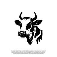 vaca cabeça. Preto e branco vetor imagem, com buzina, Fazenda leite logotipo, vaca mascote, ilustração do uma Preto silhueta do uma vaca. isolado branco fundo.