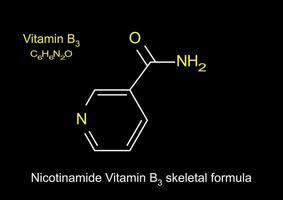 nicotinamida, nome, químico estrutura e esquelético Fórmula. nicotinamida droga e Vitamina molécula vetor