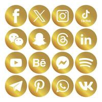 ouro gradiente social meios de comunicação ícones conjunto logotipo vetor ilustrador rede