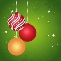 cartão de feliz natal feliz com bolas penduradas vetor