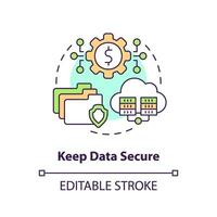manter dados seguro conceito ícone. nuvem armazenar. contabilidade Programas benefício abstrato idéia fino linha ilustração. isolado esboço desenho. editável acidente vascular encefálico vetor