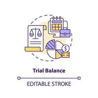 tentativas Saldo conceito ícone. corrigir financeiro Informação. escrituração contábil elemento abstrato idéia fino linha ilustração. isolado esboço desenho. editável acidente vascular encefálico vetor