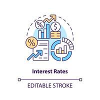 interesse cotações conceito ícone. Federal fundos impacto. econômico indicadores exemplo abstrato idéia fino linha ilustração. isolado esboço desenho. editável acidente vascular encefálico vetor