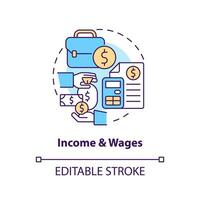 renda e salários conceito ícone. financeiro análise. econômico indicadores exemplo abstrato idéia fino linha ilustração. isolado esboço desenho. editável acidente vascular encefálico vetor