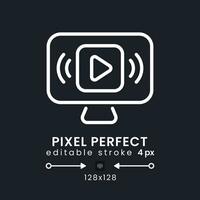 viver transmissão branco linear Área de Trabalho ícone em Preto. Internet vídeo. meios de comunicação jogador Programas. pixel perfeito 128x128, esboço 4 px. isolado do utilizador interface símbolo para Sombrio tema. editável acidente vascular encefálico vetor