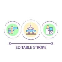 automotivo indústria ciclo conceito ícone. carro Produção. automóvel fabricação. veículo fábrica abstrato idéia fino linha ilustração. isolado esboço desenho. editável acidente vascular encefálico vetor
