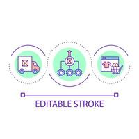 conectados compras ciclo conceito ícone. Entrega empresa. Remessa serviço. receber ordem abstrato idéia fino linha ilustração. isolado esboço desenho. editável acidente vascular encefálico vetor