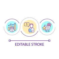 analisando renda ciclo conceito ícone. definindo estrategias orçamento. melhorar financeiro estratégia. o negócio analytics abstrato idéia fino linha ilustração. isolado esboço desenho. editável acidente vascular encefálico vetor