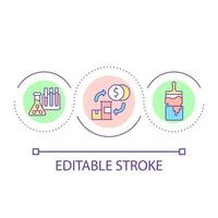químico produtos ciclo conceito ícone. pintura e Revestimento fabricação. química indústria abstrato idéia fino linha ilustração. isolado esboço desenho. editável acidente vascular encefálico vetor