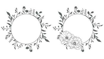 floral quadros linha arte, bem linha papoula quadros mão desenhado ilustração. esboço folhas e flores vetor