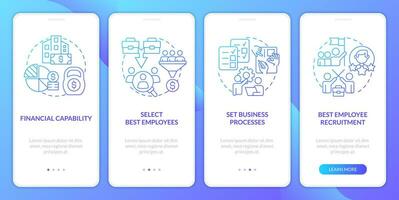 fundir companhia equipe efetivamente azul gradiente onboarding Móvel aplicativo tela. passo a passo 4 passos gráfico instruções com linear conceitos. interface do usuário, ux, gui modelo vetor