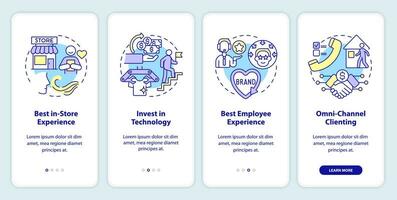 varejo tendências onboarding Móvel aplicativo tela. compras loja passo a passo 4 passos editável gráfico instruções com linear conceitos. interface do usuário, ux, gui modelo vetor