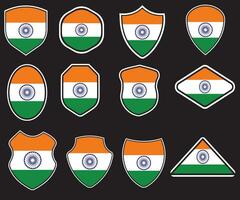 criativo indiano nacional bandeira, 15º agosto, feliz Índia independência dia celebração, cor, crachá logotipo Projeto definir, rótulo coleção, Índia bandeira conjunto coleção, botão arredondado, plano modelo Projeto. vetor