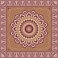 quadrado seda cachecol com mandala Sol e paisley fronteira dentro indiano estilo. oriental étnico motivos. vetor