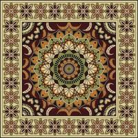 étnico quadrado tapete com flor mandala dentro caloroso tons. indiano, asteca, mexicano motivos.bandana imprimir. vetor
