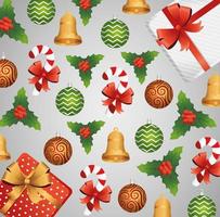 cartão de feliz natal feliz com conjunto de ícones padrão vetor