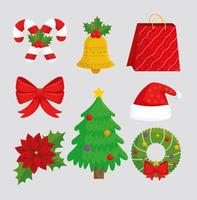 pacote de oito ícones de conjunto de feliz natal feliz vetor