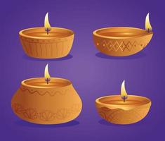 feliz diwali diya velas conjunto desenho vetorial vetor