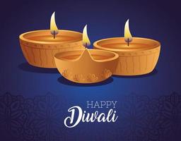 feliz diwali desenho vetorial de velas diya vetor