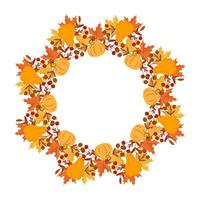 coroa de ação de Graças com abóboras, rowan e folhas de outono. imprimir, ilustração de outono, vetor