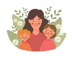 feliz família, mãe com crianças, filho e filha. família dia, mãe dia. desenho animado ilustração, vetor