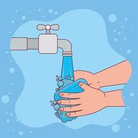 lavagem das mãos com água da torneira e desenho vetorial de sabonete vetor