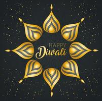 feliz diwali com desenho vetorial de velas de pétalas vetor