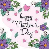cartão de feliz dia das mães com decoração de flores e folhas vetor