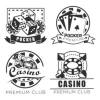 cassino logotipo Projeto pacote, pôquer clube logotipo monocromático definir. vetor