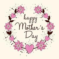 cartão de feliz dia das mães com moldura circular de decoração de flores vetor