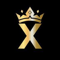 coroa logotipo em carta x vetor modelo para beleza, moda, elegante, luxo placa