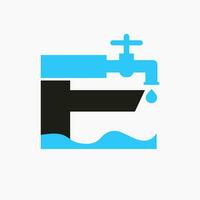carta f encanador logotipo Projeto. encanamento logotipo símbolo com água e água toque ícone vetor