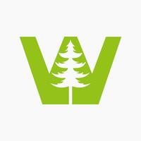 carta W Natal árvore logotipo Projeto. abeto logotipo símbolo vetor