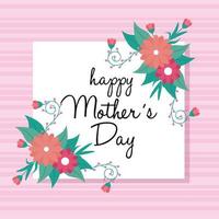 cartão de feliz dia das mães com moldura quadrada e decoração de flores vetor