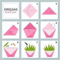 plantar Panela origami esquema tutorial comovente modelo. origami para crianças. degrau de degrau quão para faço uma fofa origami vaso de flores. vetor ilustração.