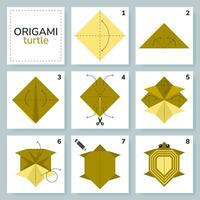 tutorial de esquema de origami tartaruga modelo em movimento. origami para crianças. passo a passo como fazer uma linda tartaruga de origami. ilustração vetorial. vetor