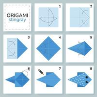 arraia origami esquema tutorial comovente modelo. origami para crianças. degrau de degrau quão para faço uma fofa origami marinho raio. vetor ilustração.