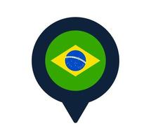 bandeira do Brasil e ícone do ponteiro do mapa. projeto do vetor do ícone de localização da bandeira nacional, pino do localizador de gps. ilustração vetorial