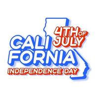 estado da Califórnia, 4 de julho, dia da independência com mapa e cor nacional dos EUA, forma em 3D de ilustração em vetor estado dos EUA